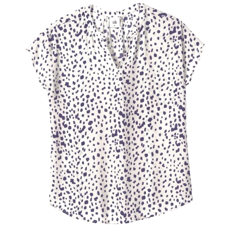 Cabi Meow Top Nwt Lilac Print Medium Cap Sleeve V-Notch Collar